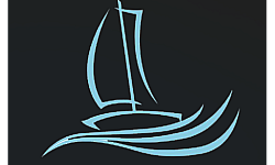 Sleek blue sailboat silhouette on a dark background, symbolizing elegance and adventure.