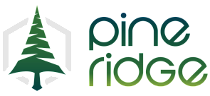 Elegant Pine Ridge logo featuring a stylized green pine tree within a hexagonal frame.