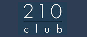 Elegant graphic design showcasing '210 club' logo with a sleek, modern aesthetic on a deep blue background.