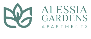 Elegant Alessia Gardens Apartments logo featuring a stylized floral design in soothing green tones, symbolizing modern luxury and natural beauty.