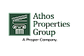 Elegant logo for Athos Properties Group, featuring a classical column design on a sophisticated green background.