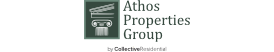 Athos Properties Group logo with a classic column and clapperboard design, portraying elegance and professionalism.