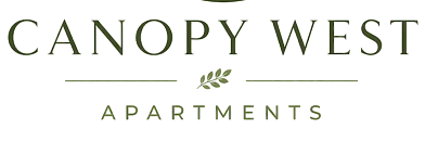 Elegant Canopy West Apartments logo featuring a stylized tree encircled by lush forest elements, symbolizing serene and nature-inspired living.