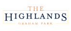 Elegant logo for The Highlands at Graham Park, featuring sleek serif typography in navy and copper.