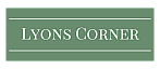Elegant green sign displaying 'Lyons Corner' in classic white typography.