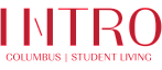 Bold and modern logo for INTRO Columbus, highlighting premium student living with distinct red typography.