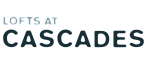 Modern logo design of Lofts at Cascades, featuring stylish typography in contrasting light and dark tones.