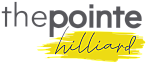 Modern logo design for The Pointe at Hilliard, featuring sleek typography with a vibrant yellow brush stroke.