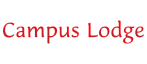 Vibrant Campus Lodge logo in bold red lettering, exuding modern comfort and stylish living.