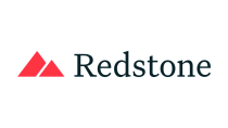 Redstone logo with bold red mountain design, evoking strength and reliability in branding.