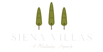 Elegant Siena Villas logo featuring three stylized green trees, promoting sophisticated villa living.