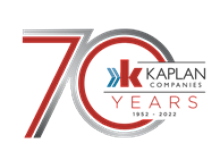 Kaplan Companies celebrates 70 years with a sleek, modern anniversary logo design in red and gray.