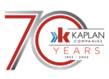 Kaplan Companies 70th anniversary logo with modern design elements and bold colors, celebrating decades of excellence.
