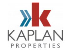 Kaplan Properties logo featuring a stylized red and blue 'K' symbol with bold, modern typography.