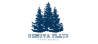Charming Crestview Apartments logo featuring elegant blue pine trees symbolizing serene and tranquil living.