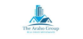 Elegant logo for The Araho Group, showcasing a skyline and residential rooftops symbolizing real estate investments.