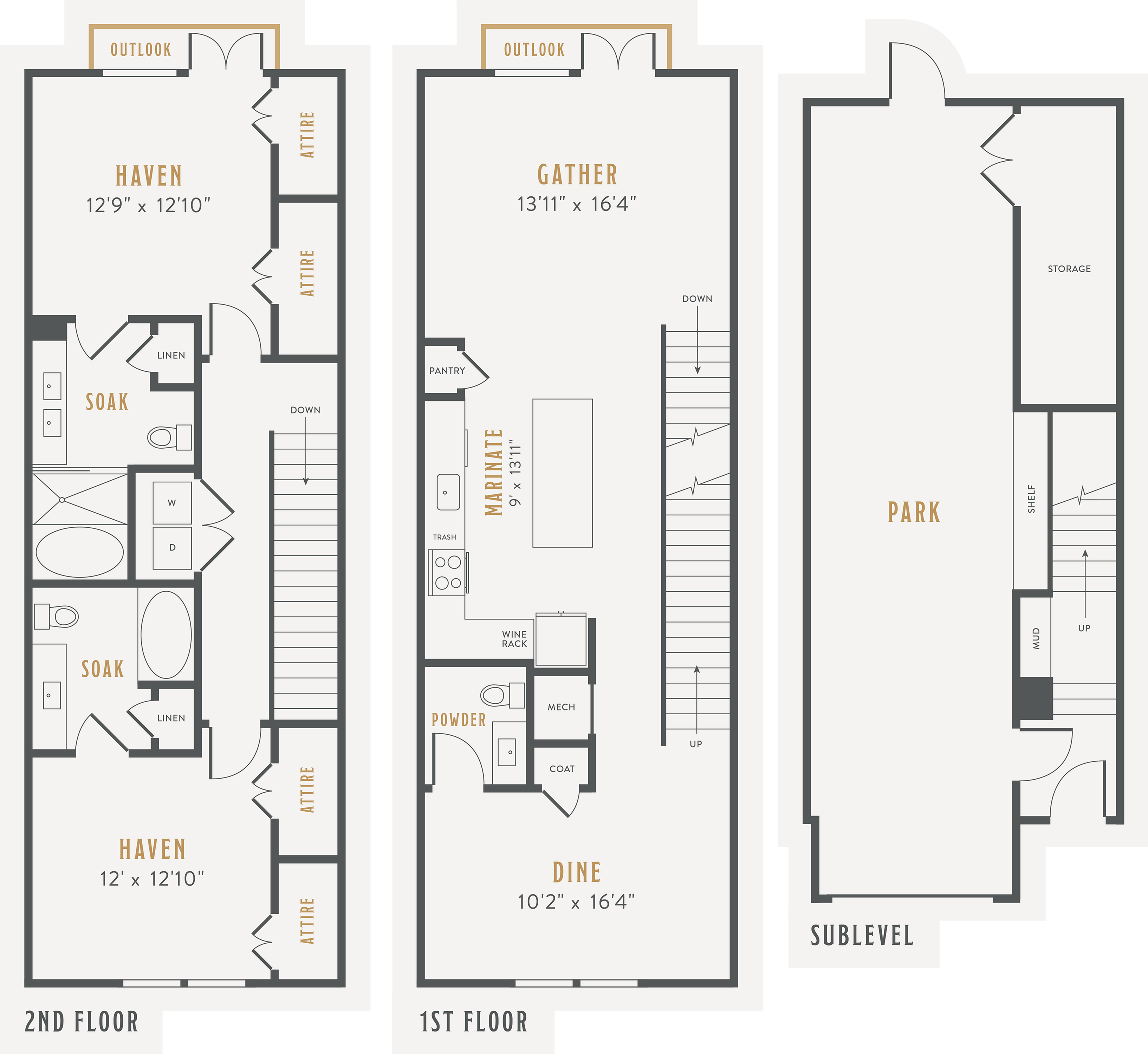 Attached garage.Two bedroom, two and a half bath, kitchen , pantry, coat  closet, living room, dinning room, two walk in closets, linen closet and  patio and laundry room.