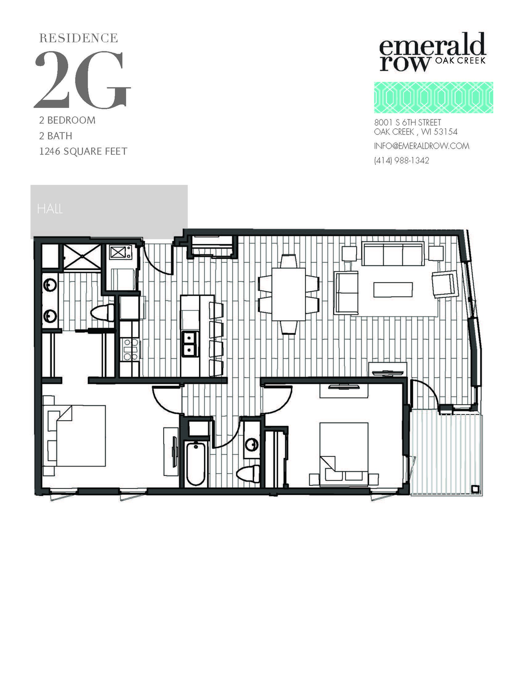2 Bed 2 Bath Floor Plan 2G