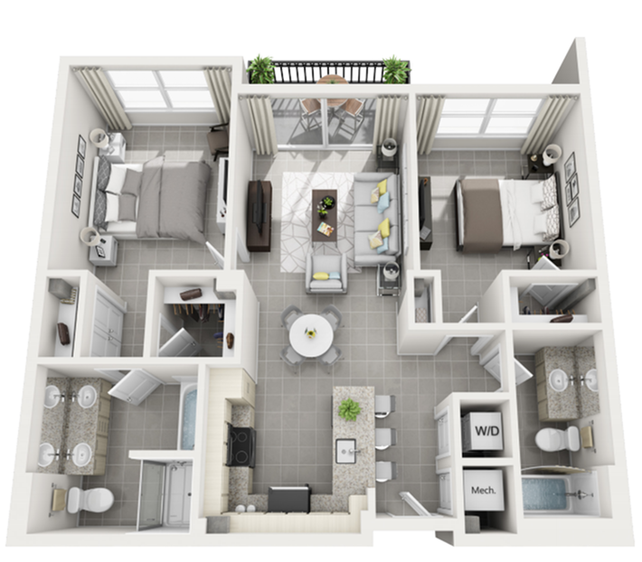 Cozumel two bedroom two bathroom floor plan