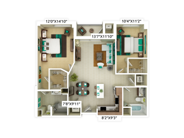 2 bedroom with 2 bathroom