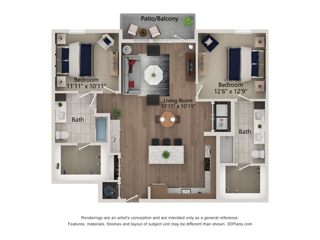 Floor plan layout diagram for 2bed/2bath