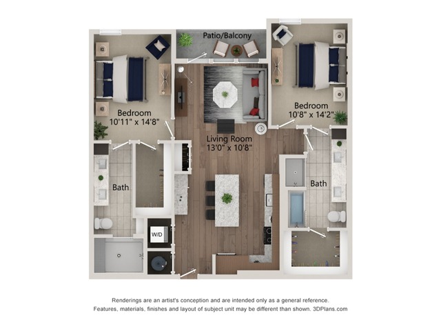 Floor plan layout diagram for 2bed/2bath