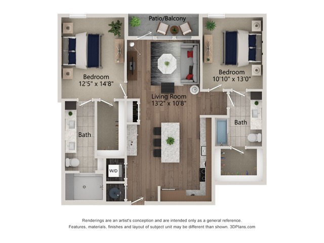 Floor plan layout diagram for 2bed/2bath