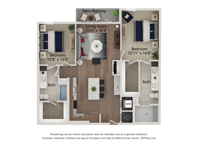 Floor plan layout diagram for 2bed/2bath