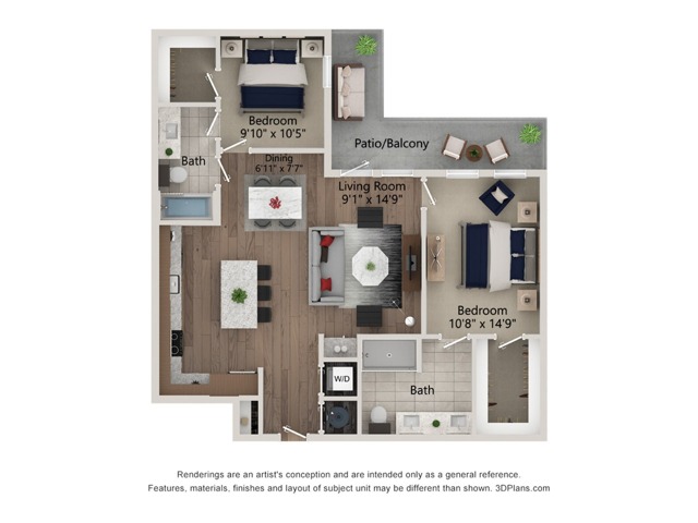 Floor plan layout diagram for 2bed/2bath