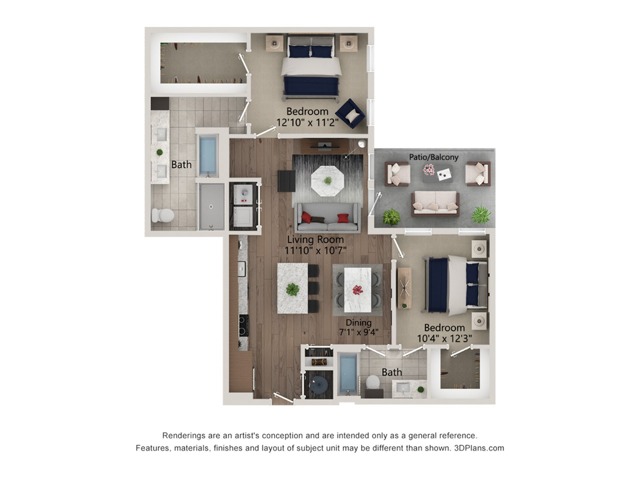 Floor plan layout diagram for 2bed/2bath