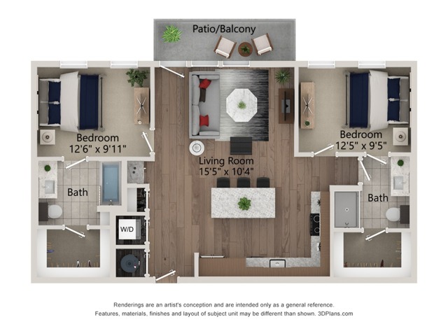 Floor plan layout diagram for 2bed/2bath