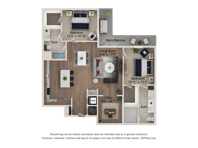 Floor plan layout diagram for 2bed/2bath