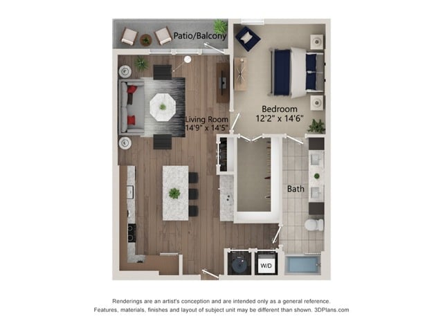 Floor plan layout diagram for 1bed/1bath