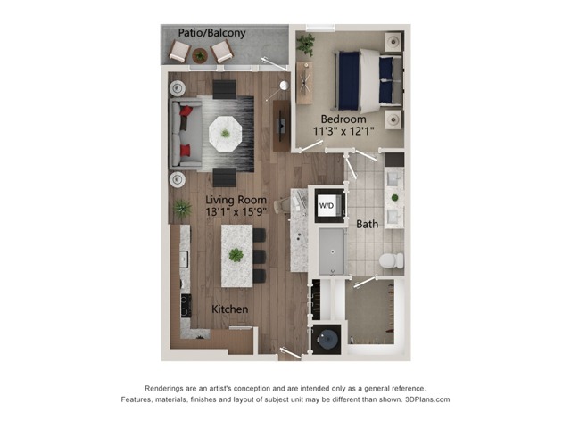Floor plan layout diagram for 1bed/1bath