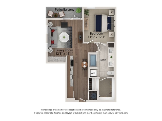 Floor plan layout diagram for 1bed/1bath