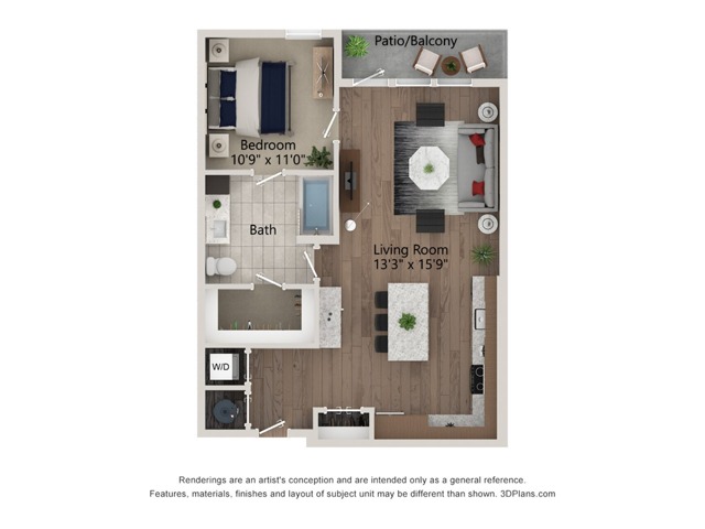 Floor plan layout diagram for 1bed/1bath