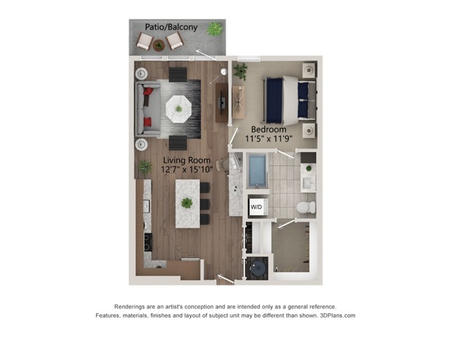 Floor plan layout diagram for 1bed/1bath