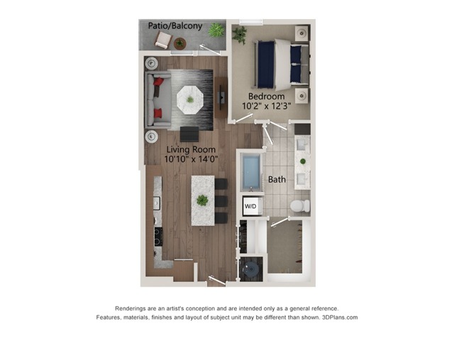 Floor plan layout diagram for 1bed/1bath
