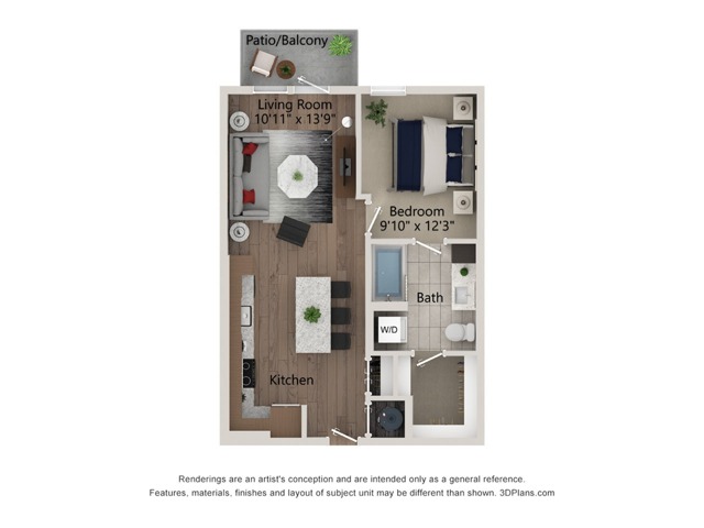 Floor plan layout diagram for 1bed/1bath