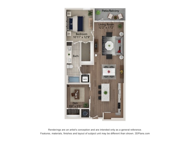 Floor plan layout diagram for 1bed/1bath