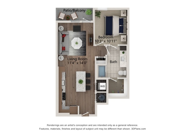 Floor plan layout diagram for 1bed/1bath