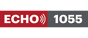 Bold logo design featuring 'ECHO 1055' with dynamic wave graphics on a striking red and gray background.