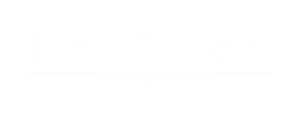 Elegant logo for Hainesway Apartments, featuring modern typography with a sleek blue underline, symbolizing sophisticated urban living.