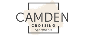 Modern apartment floor plan at Camden Crossing featuring 2 bedrooms, 2 bathrooms, a spacious living room, and a well-equipped kitchen, designed for comfortable urban living.