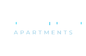 Sleek modern logo for The Shoreline Apartments, featuring a crisp white and light blue color scheme.