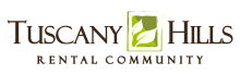 Elegant Tuscany Hills Rental Community logo with a green leaf motif, symbolizing premium living.