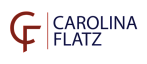 Carolina Flatz logo featuring a sleek and modern design with elegant typography in blue and red.