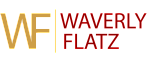 Elegant logo for Waverly Flatz in a sophisticated gold and red design, symbolizing upscale living.