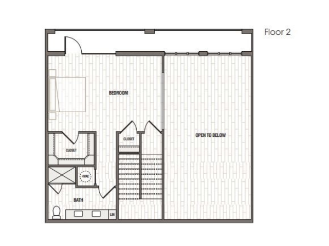 LW1 second floor plan at Caroline at Brooks with a spacious bedroom and adjacent bathroom