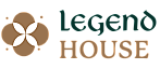 Elegant Legend House logo featuring a modern floral design in earthy tones.